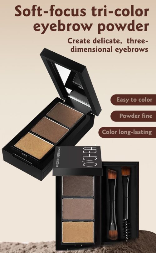 Ocheal 3Color Eyebrow Powder Black Brown Lift Eyebrow Professional Waterproof Cosmetic with Brush - Image 2