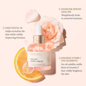 BIOSSANCE Squalane + Vitamin C Rose Advanced Facial Oil - Brightening, Firming, and Hydrating Serum for All Skin Types 30ml
