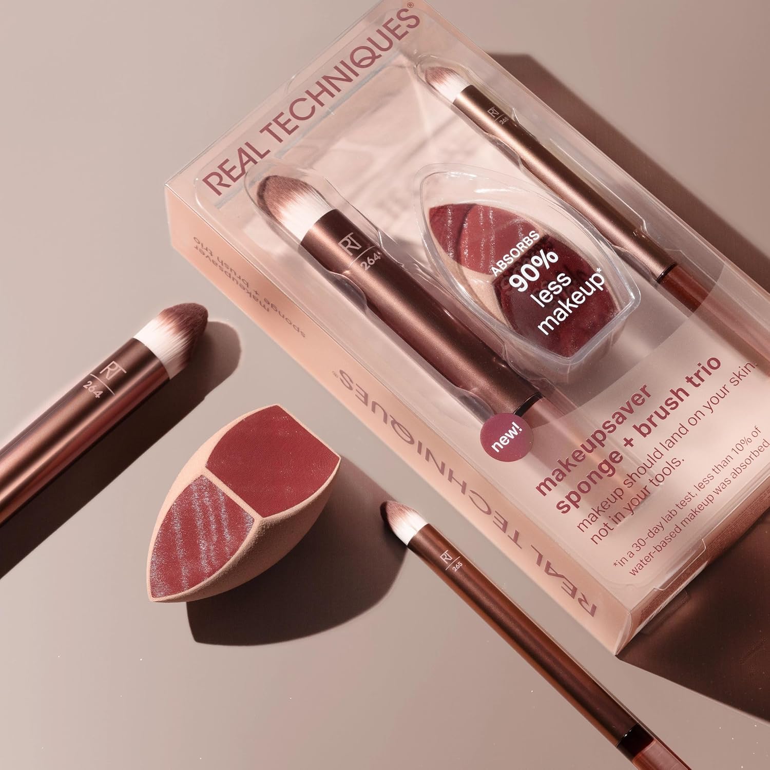 Real Techniques Makeupsaver Sponge + Brush Trio, Makeup Blending Sponge & Brushes For Liquid & Cream Formulations IMPORTED
