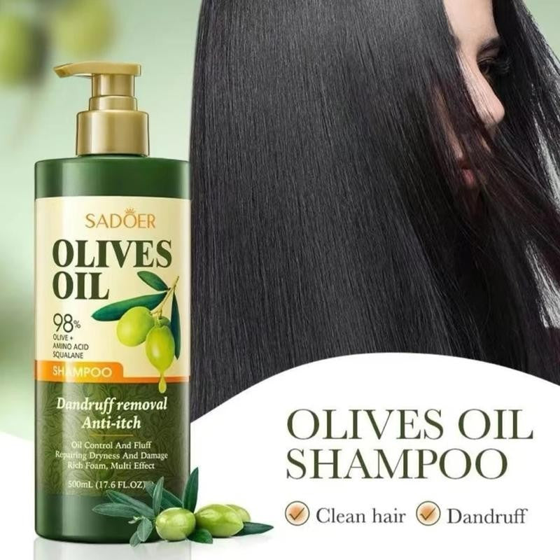 Sadoer Olive Oil Shampoo, 98% Olive Oil with Amino Acid Squalane for Dandruff Removal, Anti Itch Repairing Dry Damaged Hair Shampoo 500ml