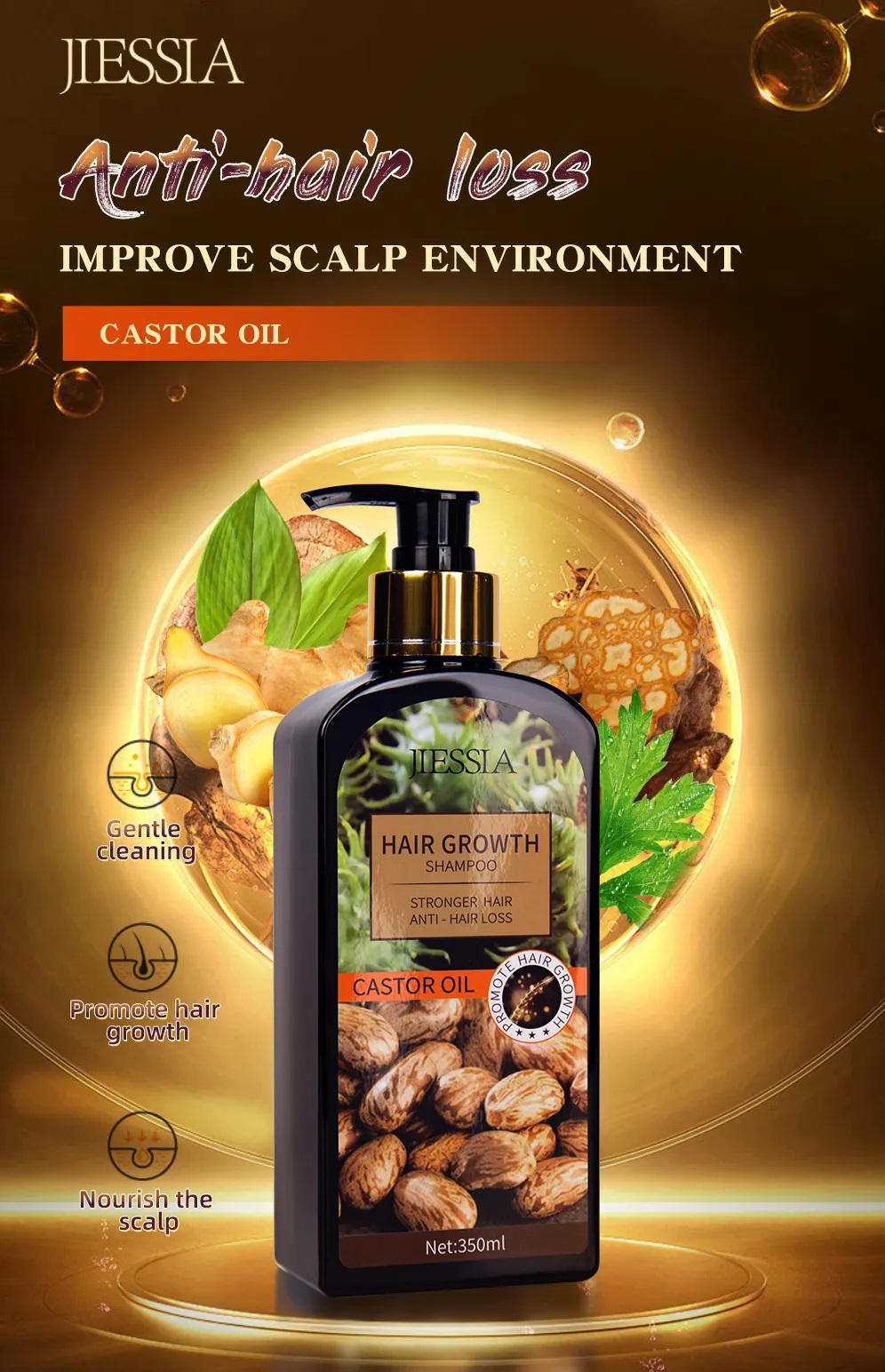 Jiessia Castor Oil Anti Hair Loss Hair Growth Shampoo 350ml