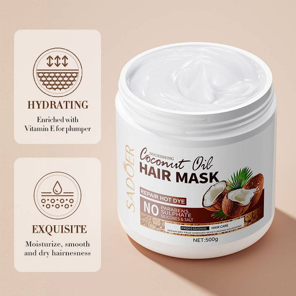 SADOER Coconut Oil Hair Mask - Repair & Frizz Control for Dry/Damaged Hair - 500g - Image 5