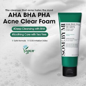 SOME BY MI AHA BHA PHA 30 Days Miracle Acne Clear Foam 3.38oz, 100ml Salicylic Acid Cleanser for Exfoliation & Sebum Control Korean Authentic