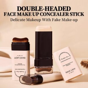 Rave Lady 2-in-1 Concealer Foundation Stick with Brush, Full Coverage